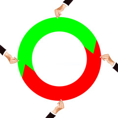 Hand holding round arrow