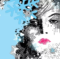 Afwasbaar Fotobehang Vrouwengezicht abstracte illustratie van een winterse vrouw