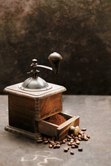 Old wooden coffee grinder