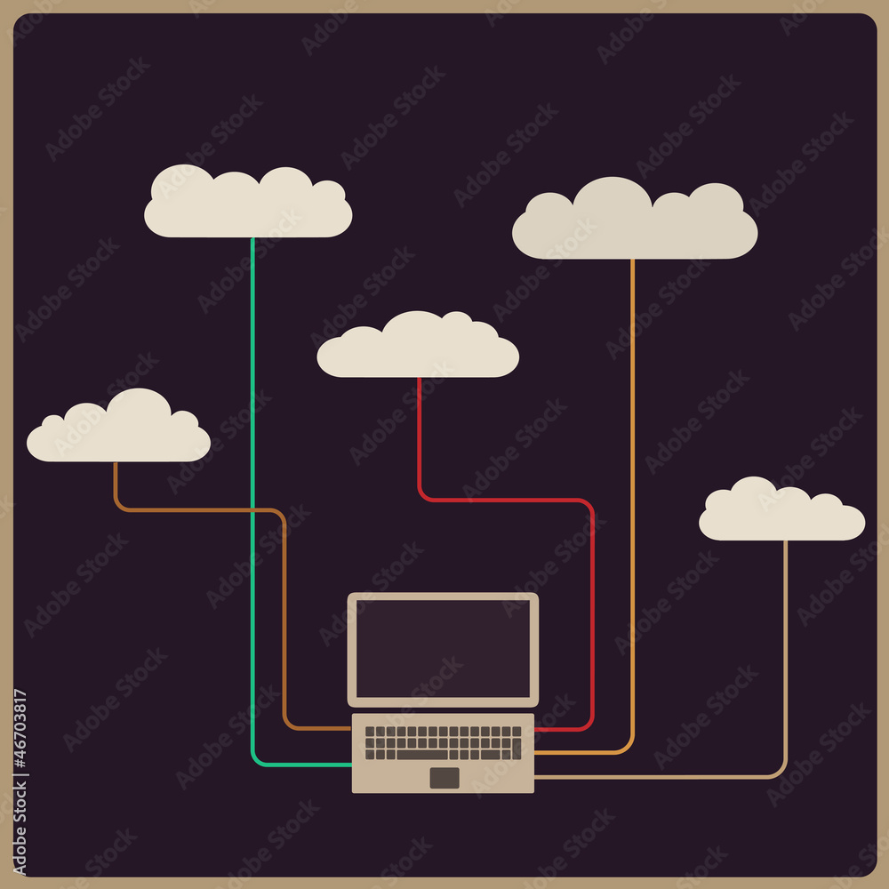 Poster retro style cloud computing concept