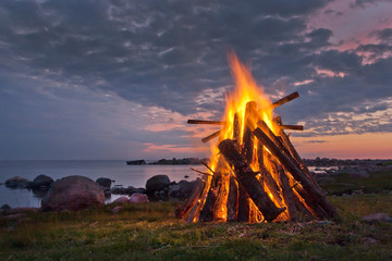 Bonfire in the Nordic summer night