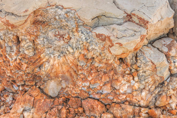 Detail of dolomite, calcite stone surface, Vrboska, Croatia