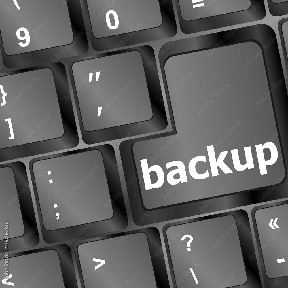 Poster backup computer key in black for archiving and storage