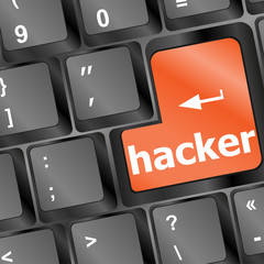 hacker word on keyboard, cyber attack, cyber terrorism concept