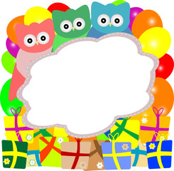 Fototapeta premium cute owl holiday card with gift boxes for baby boy