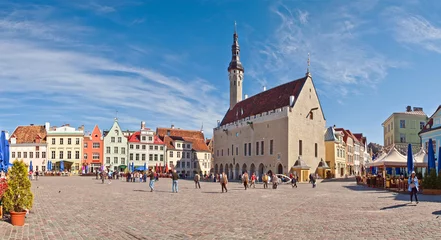 Foto op Canvas Tallinn Town Hall and Town Hall Square. Stitched Panorama © gadagj