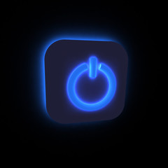 Power button lighting in darkness, 3D render.