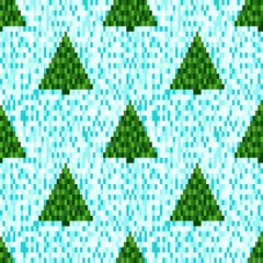 Papier Peint photo Pixels Modèle sans couture de pixel avec des arbres de Noël