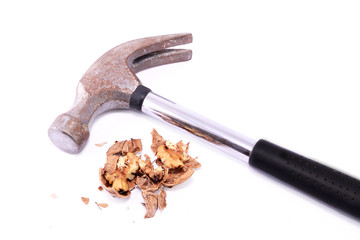 Walnut crushed by a hammer