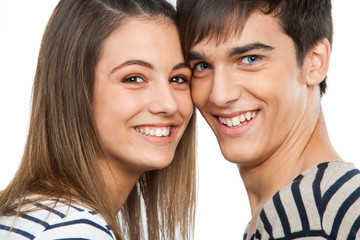 Macro close up of handsome teen couple.