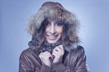 happy young woman wearing winter © bonninturina