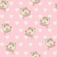 seamless child pattern with birds on pink background
