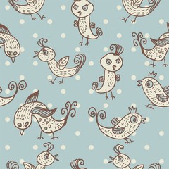 seamless child pattern with birds on blue background