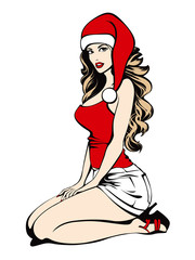 pretty girl in Christmas costume, vector
