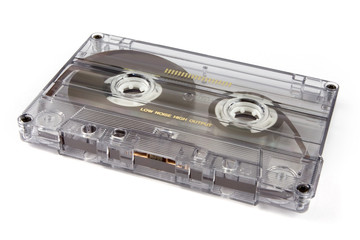 Retro cassette tape on white