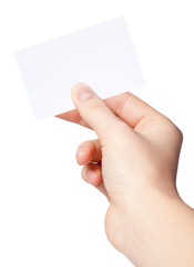 Hand of women holding blank paper label