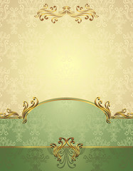 Set Seamless pattern in Victorian style Gold and green colors