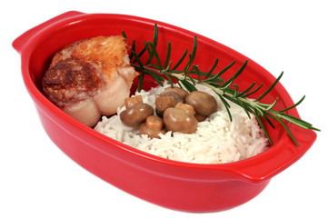 Paupiette, champignon, riz et romarin