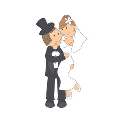 Wedding couple on white background . Hand drawing illustration