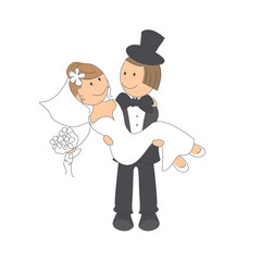 Wedding couple on white background . Hand drawing illustration