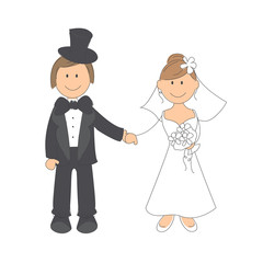 Wedding couple on white background . Hand drawing illustration