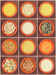 Colourful cereals and legumes collage