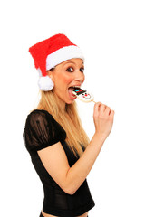 Fototapeta premium beautiful young girl with christmas hat