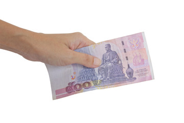 Thai Banknote 500 Baht In Hand.