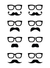 Geek glasses and moustache or mustache vector icons