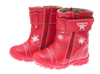 Children's winter shoes isolated on white background.
