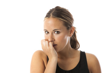 Fototapeta premium real young beautiful woman with a nervous or fear expression