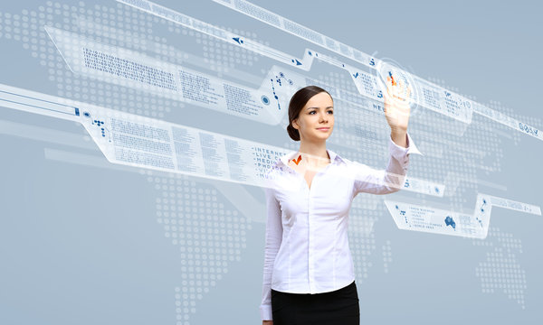 Businesswoman and touch screen technology