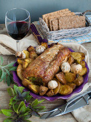 Pesto Stuffed Pork Loin And Roasted Mustard Potatoes
