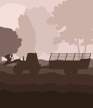 Tractor With Trailer Vector Background