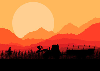 Tractor working in corn grain field background vector © kstudija