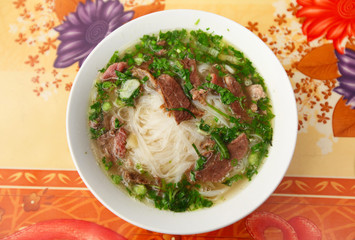 Pho Vietnamese soup with meat and noodles