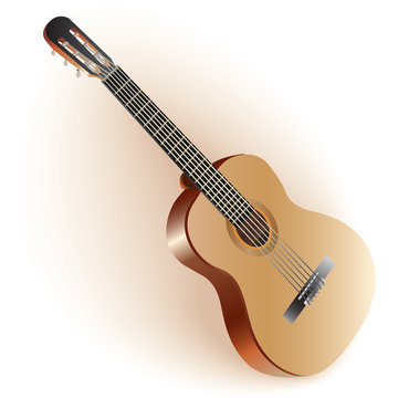 Classical Spanish guitar. Isolated on white background