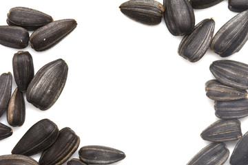 black seeds on a white background. macro