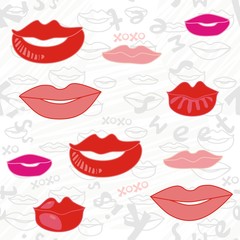 czerwone i różowe usta słodkie pocałunki nieskończony deseń © demonique