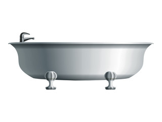Realistic white bathtub with metal water tap. Eps10 - 46729629