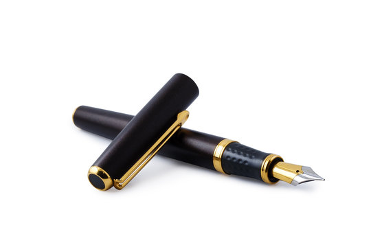 Elegant gold plated business fountain pen with clipping path