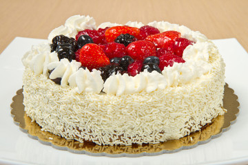 White Cream Icing Cake with Fruits