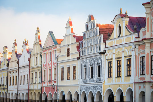 Facade of Renaissance houses in Telc, Czech Republic