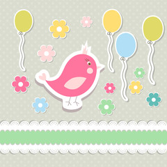 Vintage doodle bird for frame vector