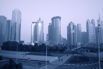 the street scene of lujiazui financial district with century ave
