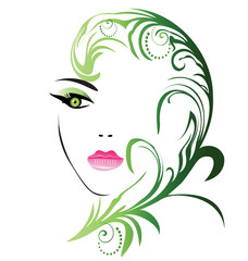 Girl face with swirly leaf vector