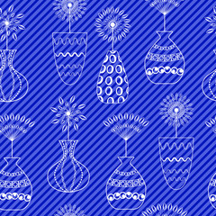 Abstract white flower and bowl blue seamless background