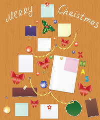 board with bauble, bow, holly berry and post