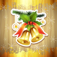 Wood background with Christmas bells