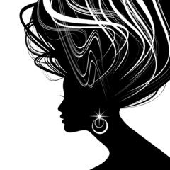Woman face silhouette with wavy hair